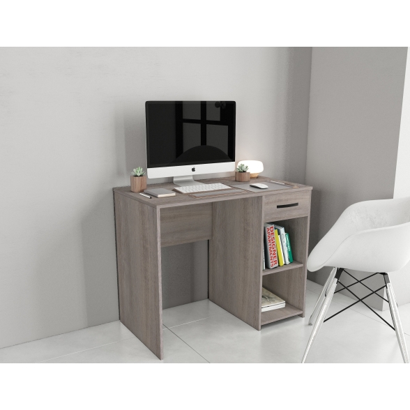Scrivania Effetto Legno 75x50x75 Con Ripiani E Cassetto Rovere Grigio