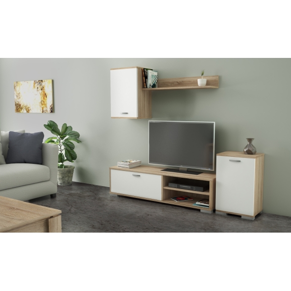 Parete attrezzata TV Con Pensile 170x36x90 Rovere E Bianco