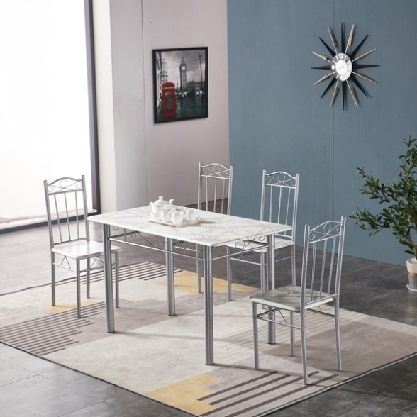 Tavolo Da Pranzo Con 4 Sedie Set Completo 120x70 Effetto Marmo