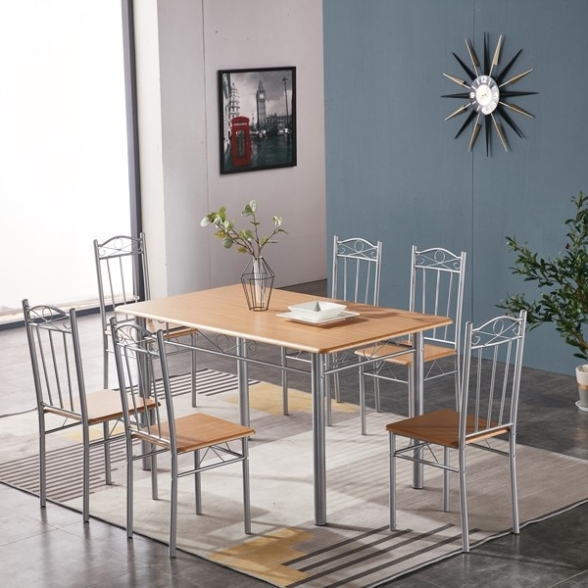 Tavolo Da Pranzo Con 6 Sedie Legno Chiaro 140x80 Arredo Cucina