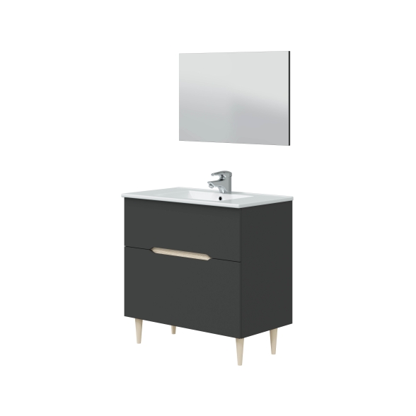 Mobile Bagno Da Terra 80 Cm Con Lavabo E Specchio Denver Rovere/Antracite