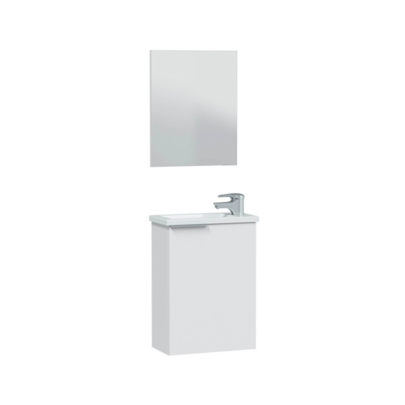 Mobiletto bagno a terra 56 cm bianco lucido con lavandino e specchio  inclusi