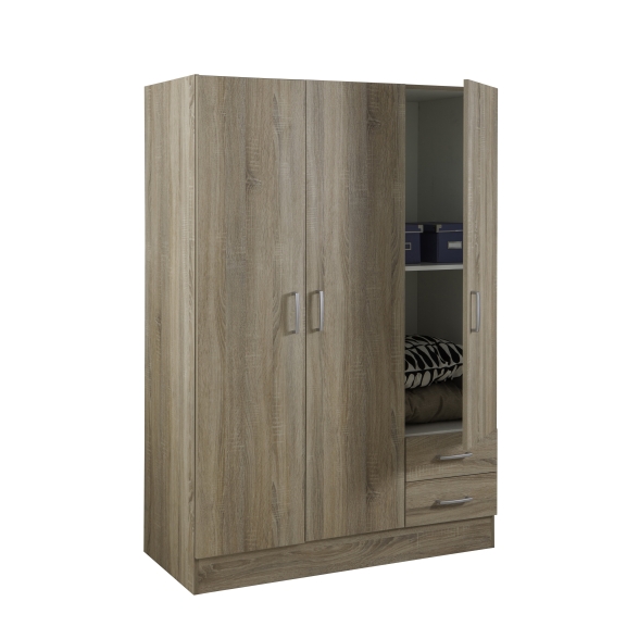 Armadio Guardaroba 3 Ante 2 Cassetti 120 cm Rovere Legno