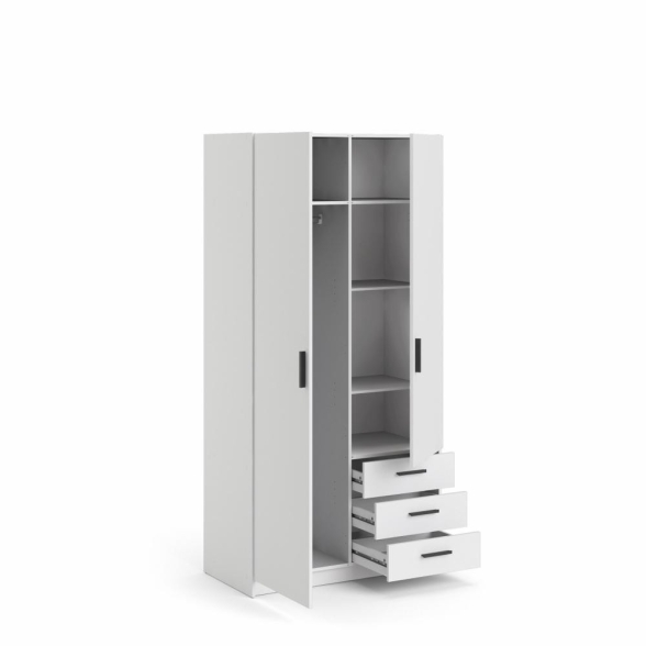 Armadio Guardaroba 2 Ante 3 Cassetti 100 cm Bianco