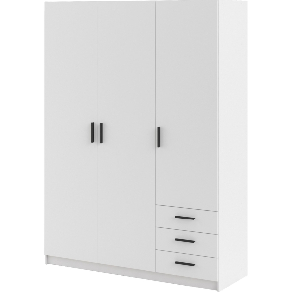 Armadio Guardaroba 3 Ante 3 Cassetti 150 cm Bianco
