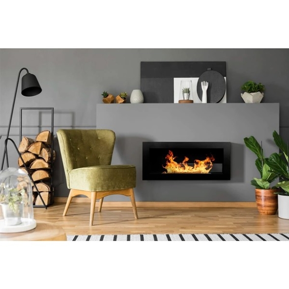 Camino a bioetanolo a parete o incasso Livorno Nero 90x12x40 con vetro