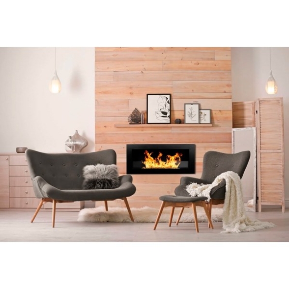 Camino a bioetanolo a parete o incasso Livorno Nero 90x12x40 con vetro