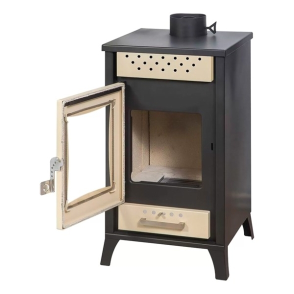 Stufa A Legna In Acciaio 15 kW Olga Beige 45,5x48,5xh91 Uscita Fumi Superiore