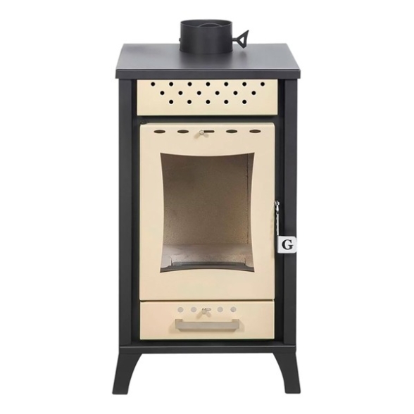 Stufa A Legna In Acciaio 15 kW Olga Beige 45,5x48,5xh91 Uscita Fumi Superiore