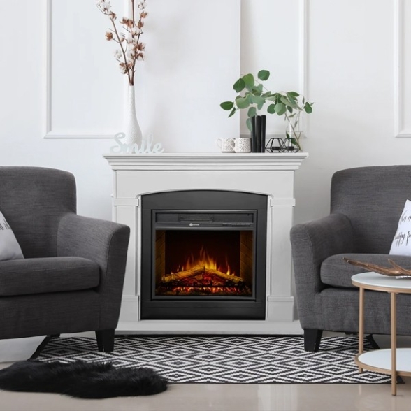 Camino elettrico da terra ADAMS in legno Bianco L107 x P24 x H95,2