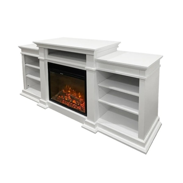 Camino elettrico caminetto da terra BIDEN in legno Bianco 179x48xH85