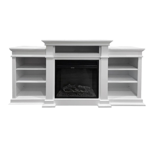 Camino elettrico caminetto da terra BIDEN in legno Bianco 179x48xH85