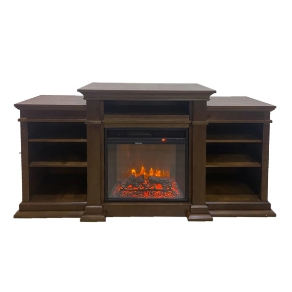 Camino elettrico caminetto da terra BIDEN in legno Marrone 179x48xH85