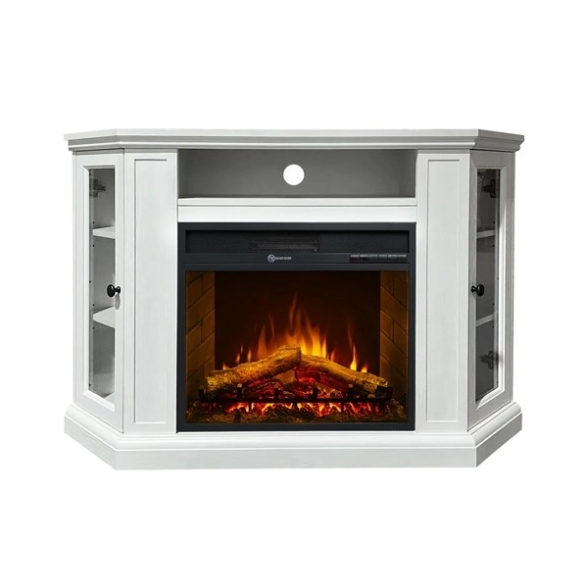 Camino elettrico da terra ad angolo MADISON in legno Bianco 126x78xH83