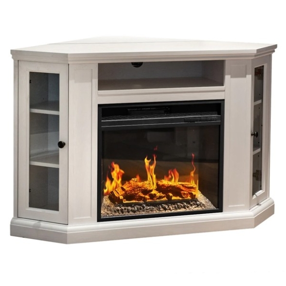 Camino elettrico da terra ad angolo MADISON in legno Bianco 126x78xH83