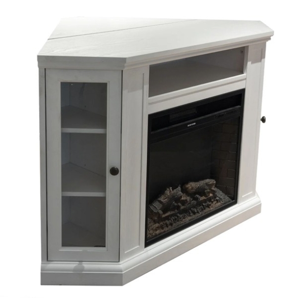 Camino elettrico da terra ad angolo MADISON in legno Bianco 126x78xH83