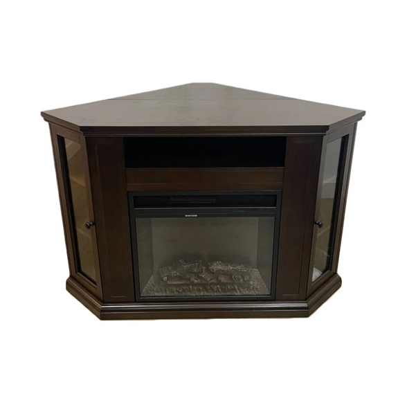 Camino elettrico caminetto da terra ad angolo MADISON in legno Marrone L126 x P78 x H83