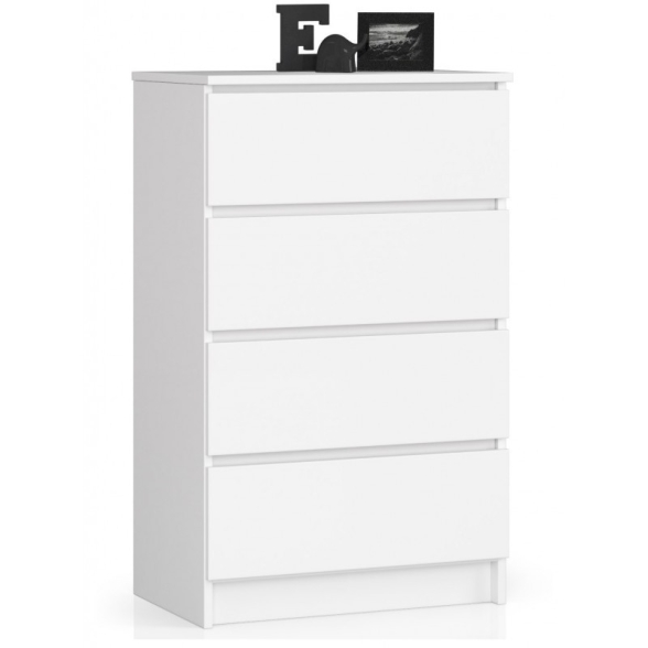 Cassettiera Moderna 60x40x100 Cm 4 Cassetti Bianco Opaco Artika