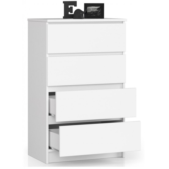 Cassettiera Moderna 60x40x100 Cm 4 Cassetti Bianco Opaco Artika