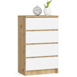 Cassettiera Moderna 60x40x100 Cm 4 Cassetti Rovere E Bianco Artika