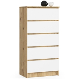 Cassettiera Moderna 60x40x120 Cm 5 Cassetti Bianco E Rovere Artika
