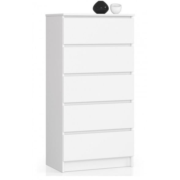 Cassettiera Moderna 60x40x120 Cm 5 Cassetti Bianco Opaco Artika