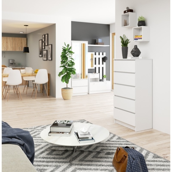 Cassettiera Moderna 60x40x120 Cm 5 Cassetti Bianco Opaco Artika