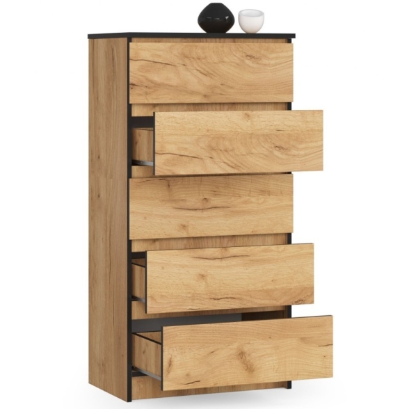 Cassettiera Moderna 60x40x120 Cm 5 Cassetti Quercia Effetto Legno Artika