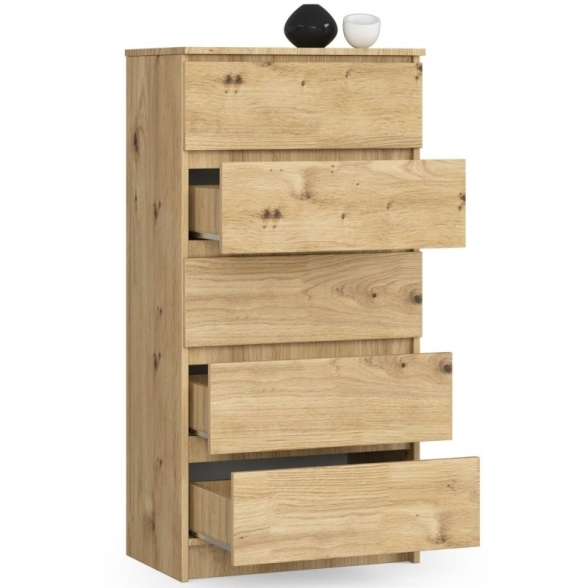 Cassettiera Moderna 60x40x120 Cm 5 Cassetti Rovere Effetto Legno Artika