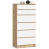 Cassettiera Moderna 60x40x130 Cm 6 Cassetti Bianco E Rovere Effetto Legno Artika