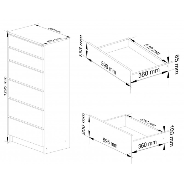 Cassettiera Moderna 60x40x130 Cm 6 Cassetti Bianco E Rovere Effetto Legno Artika