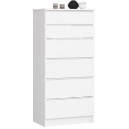 Cassettiera Moderna 60x40x130 Cm 6 Cassetti Bianco Opaco Artika