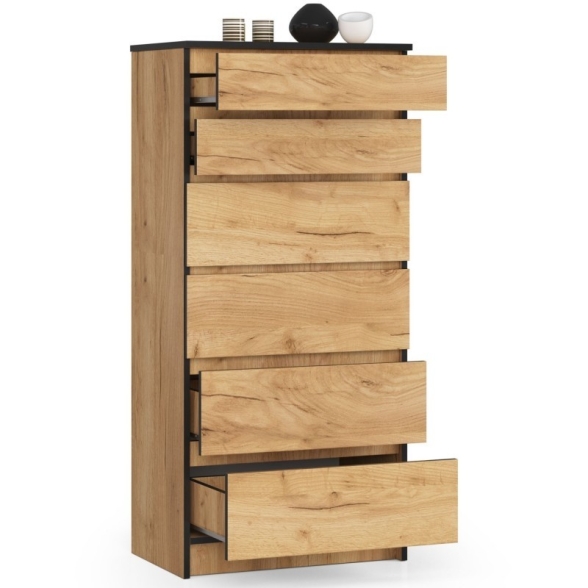 Cassettiera Moderna 60x40x130 Cm 6 Cassetti Quercia Artika