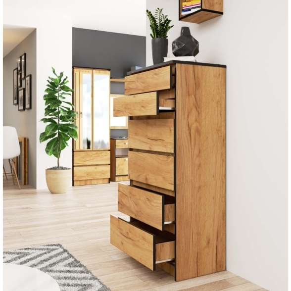 Cassettiera Moderna 60x40x130 Cm 6 Cassetti Quercia Artika