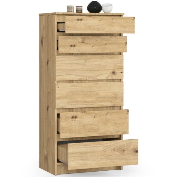 Cassettiera Moderna 60x40x130 Cm 6 Cassetti Rovere Effetto Legno Artika