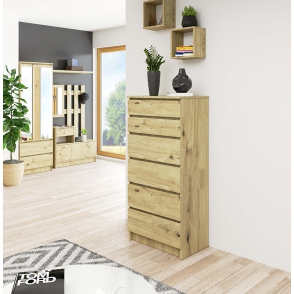 Cassettiera Moderna 60x40x130 Cm 6 Cassetti Rovere Effetto Legno Artika