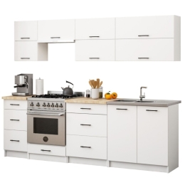 Cucina Lineare 240 Cm Moderna Pensili Doppi Bianco Opaco Emma V2