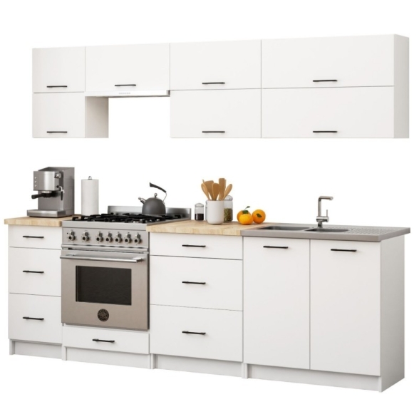 Cucina Lineare 240 Cm Moderna Componibile Bianco Opaco Emma V2