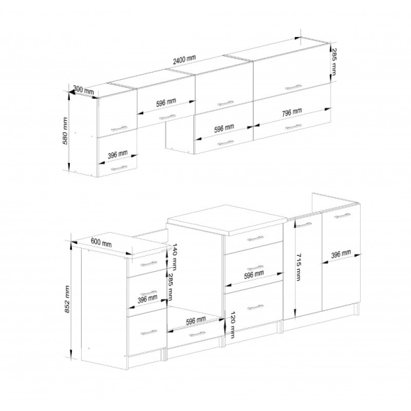 Cucina Lineare 240 Cm Moderna Componibile Bianco Opaco Emma V2