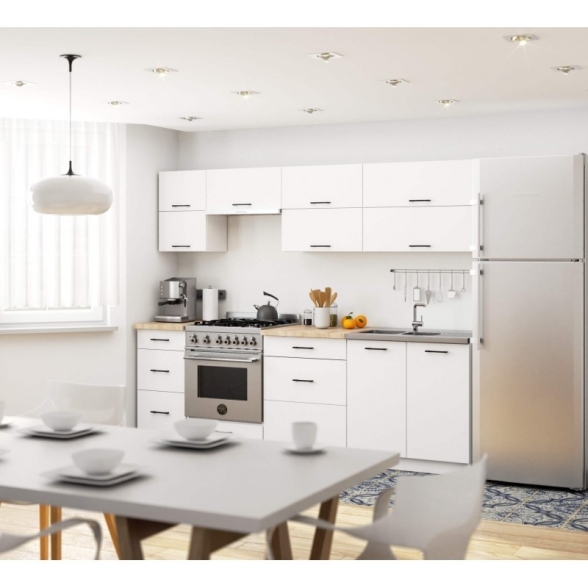 Cucina Lineare 240 Cm Moderna Componibile Bianco Opaco Emma V2