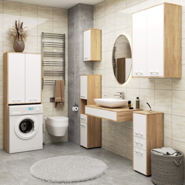 Mobile Coprilavatrice Lavanderia 2 Ante 64x30x180 Diana Rovere/Bianco