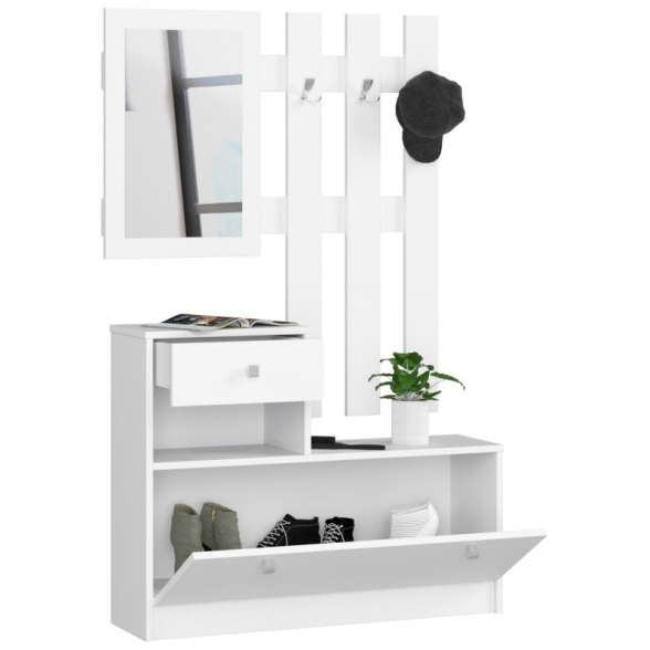 Mobile Ingresso 90 Cm Con Scarpiera Appendiabiti E Specchio Bianco Opaco Ralph