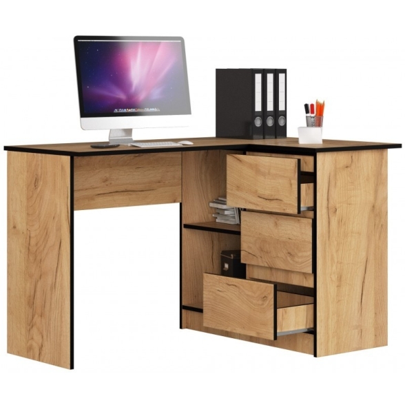 Scrivania Angolare 124 Cm Destra 3 Cassetti Quercia Effetto Legno Artika