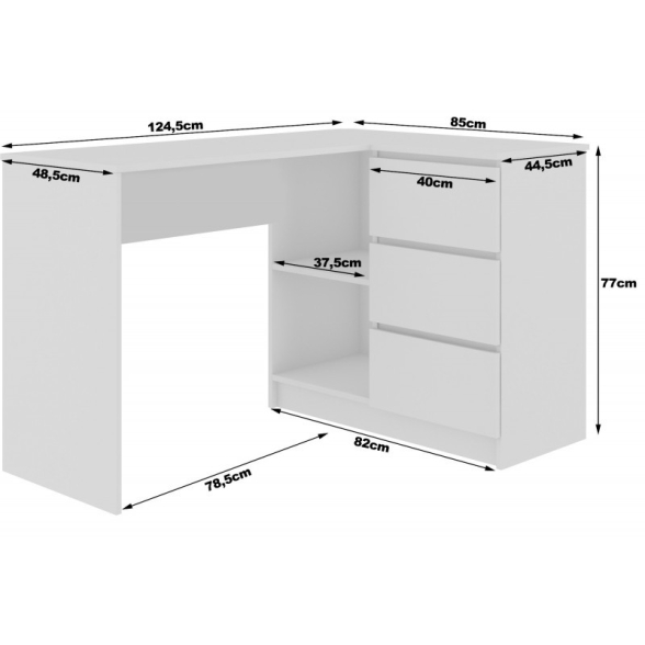 Scrivania Angolare 124 Cm Destra 3 Cassetti Quercia Effetto Legno Artika
