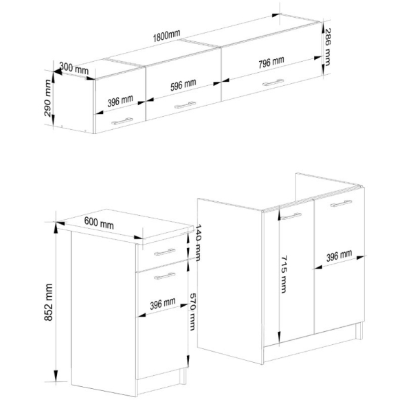 Cucina Lineare 180 Cm Moderna Componibile Bianco Opaco Emma V2