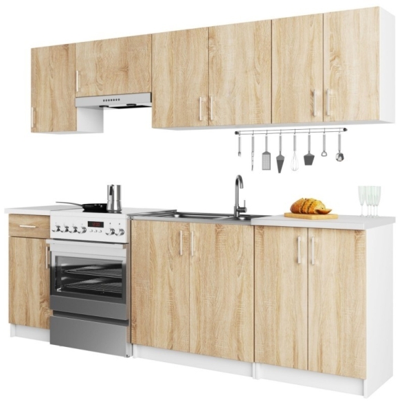 Cucina Lineare 240 Cm Moderna Componibile Rovere Effetto Legno Tania