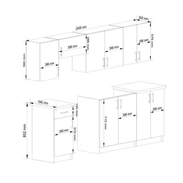 Cucina Lineare 240 Cm Moderna Componibile Rovere Effetto Legno Tania