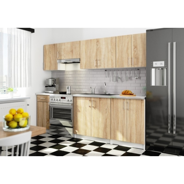 Cucina Lineare 240 Cm Moderna Componibile Rovere Effetto Legno Tania