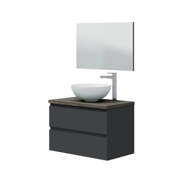 Mobile Bagno Sospeso 80 Cm Con Lavabo Da Appoggio Tokyo Antracite