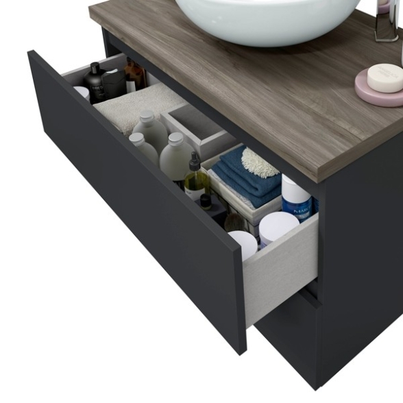 Mobile Bagno Sospeso 80 Cm Con Lavabo Da Appoggio Tokyo Antracite